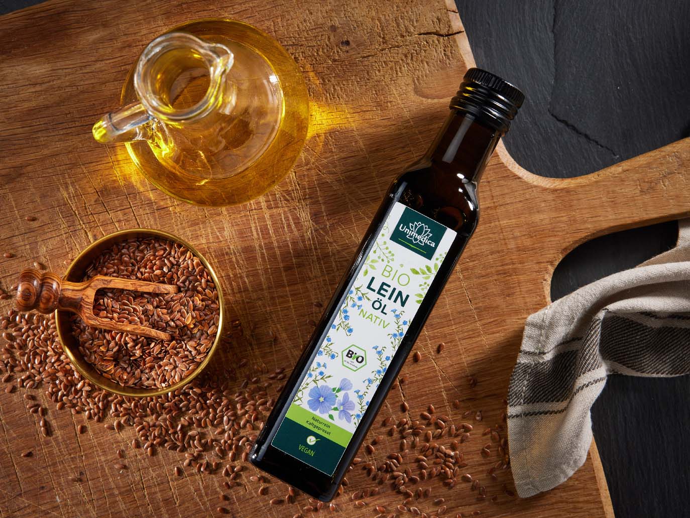 Huile de lin biologique vierge - pressée à froid - avec acide alpha-linolénique - 250 ml - par Unimedica